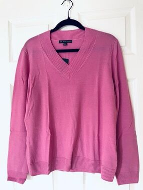 Brooks Brothers Orchid Pink Wool V-Neck Sweater Classic Knit